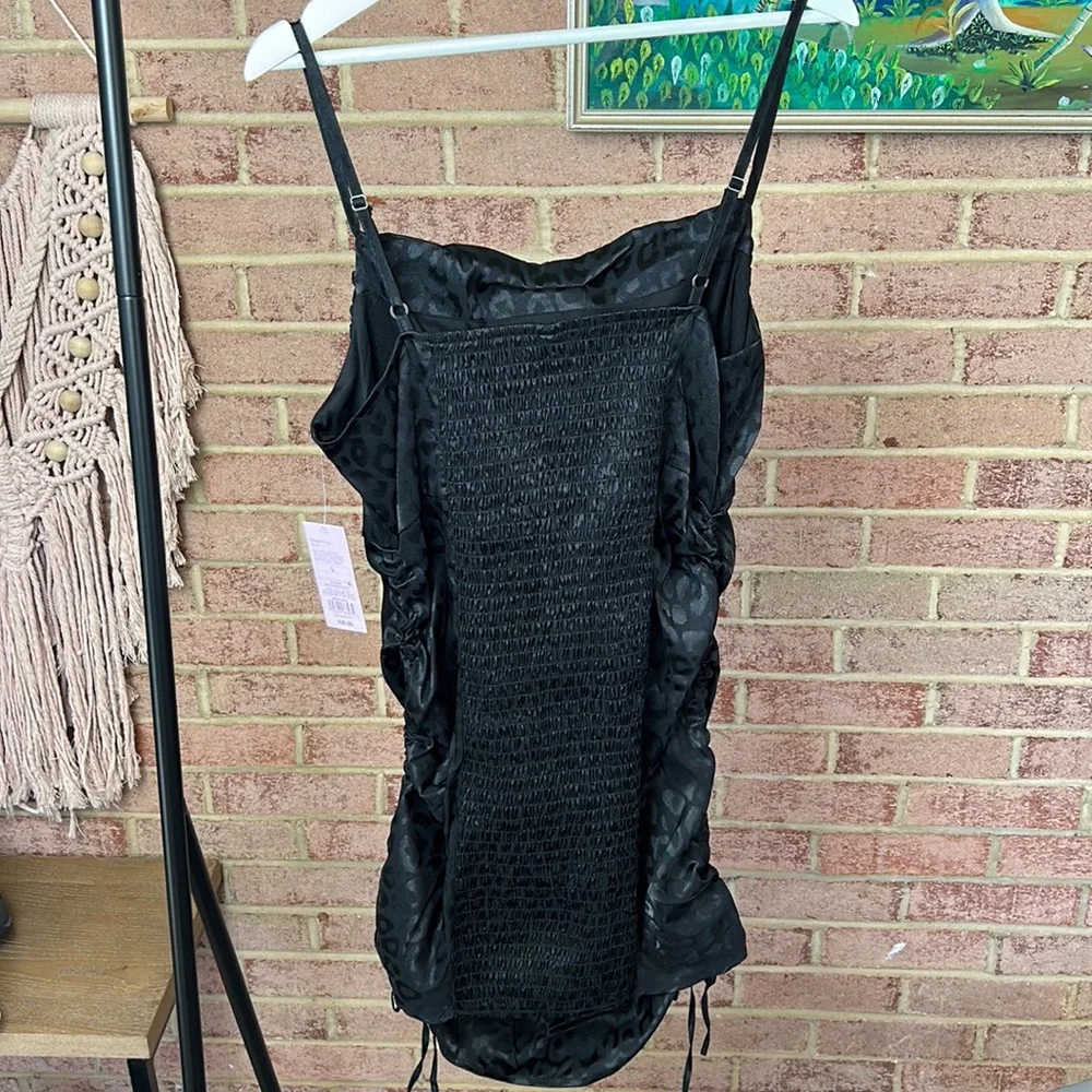 NWT Wild Fable Black Satin Cheetah Print Dress - Picture 5 of 6